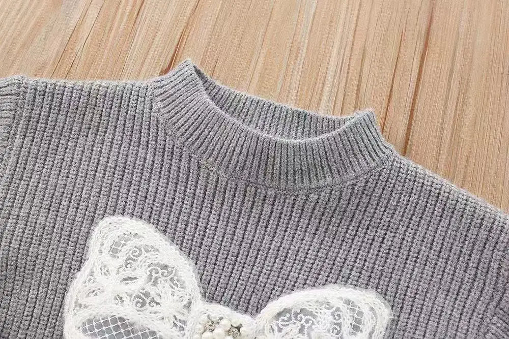 Glitter Bow Knit Set for Girls