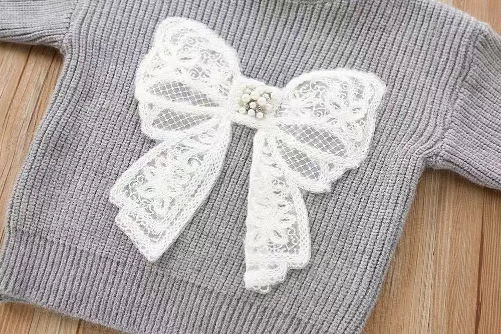 Glitter Bow Knit Set for Girls