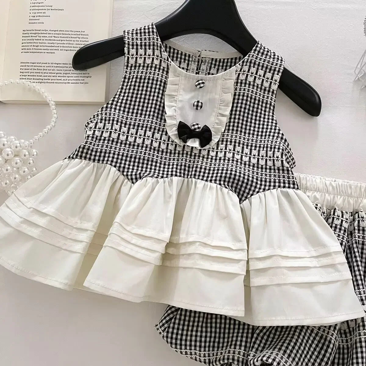 Sweet Picnic – Black & White Gingham Girls Set