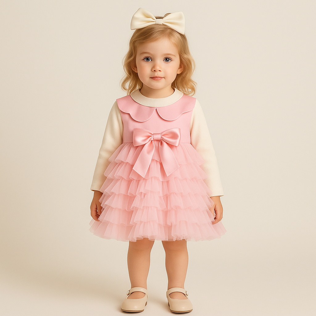 Baby Girl Pink Tulle Dress with Bow