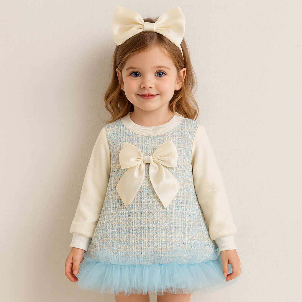 Baby Girl Tweed Dress with Bow and Tulle Hem