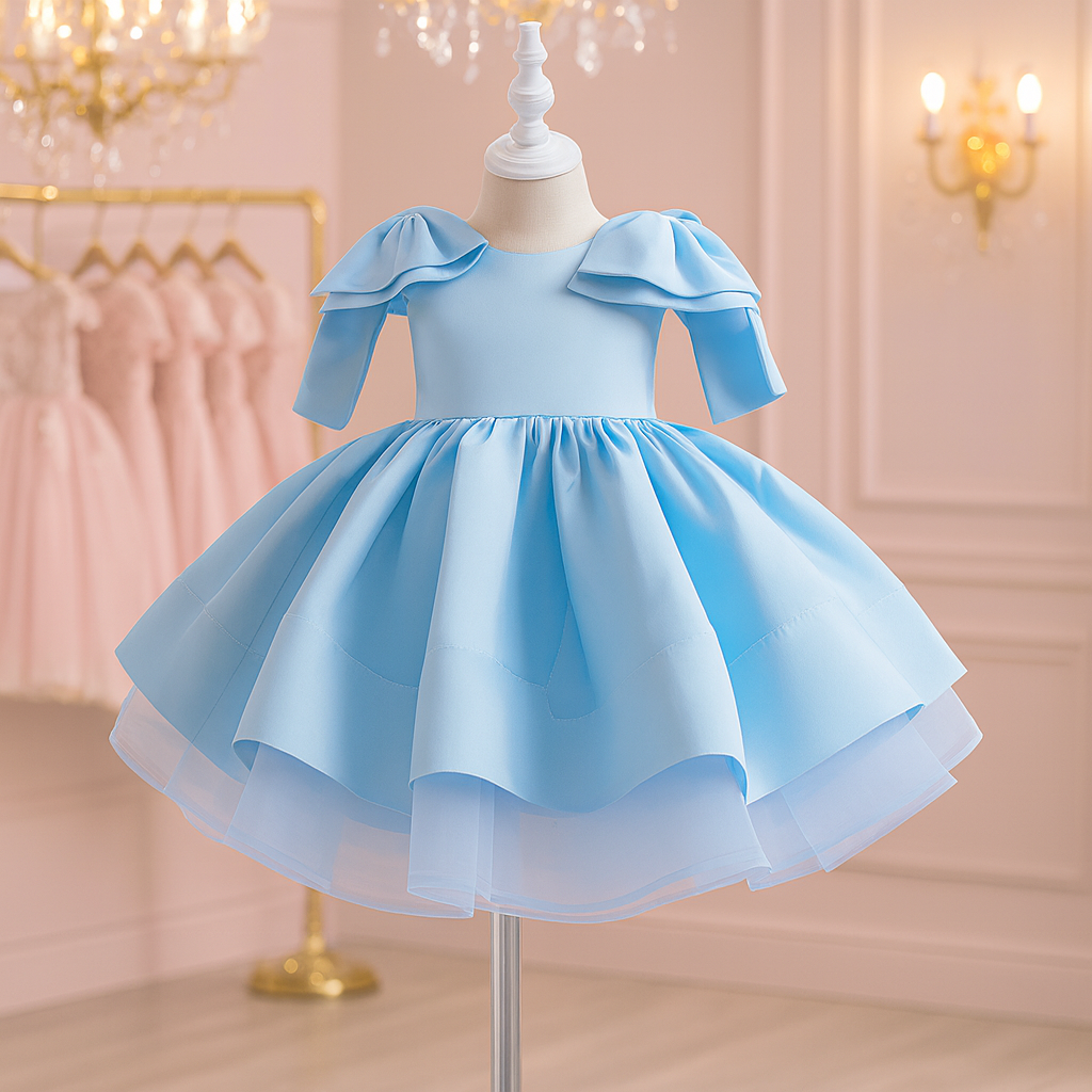 Princess Charm Ruffle Sleeve Kids Party Dress