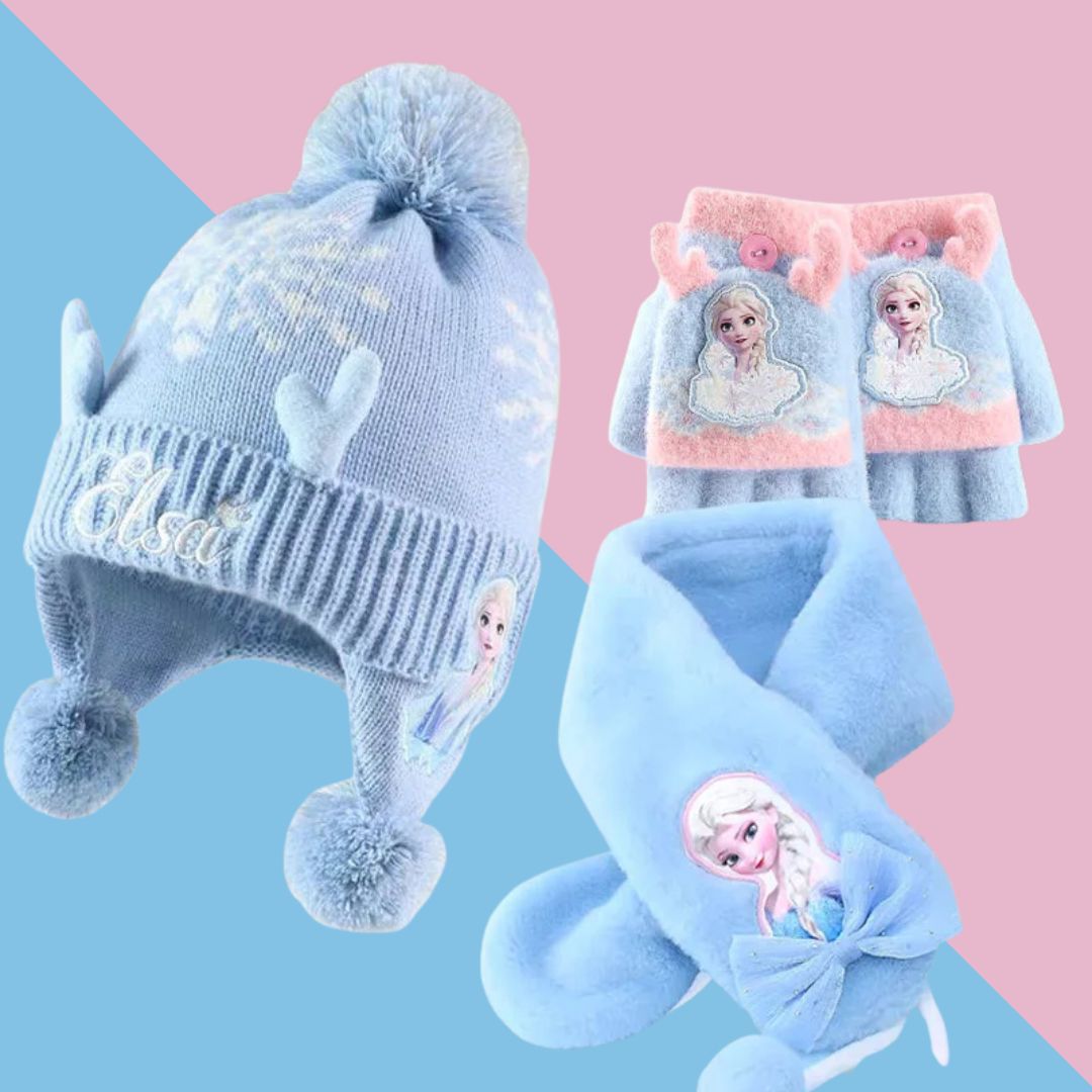 3-Piece Light Blue Winter Hat, Scarf & Gloves Set for Kids