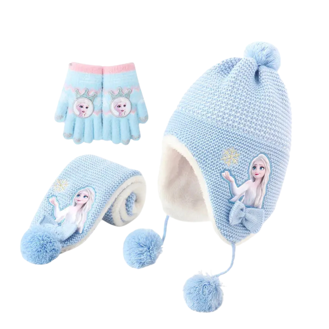 Light Blue Snow Princess Winter Hat, Scarf & Gloves Set