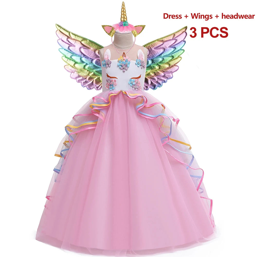 Magical Unicorn Princess Dress with Wings and Headband