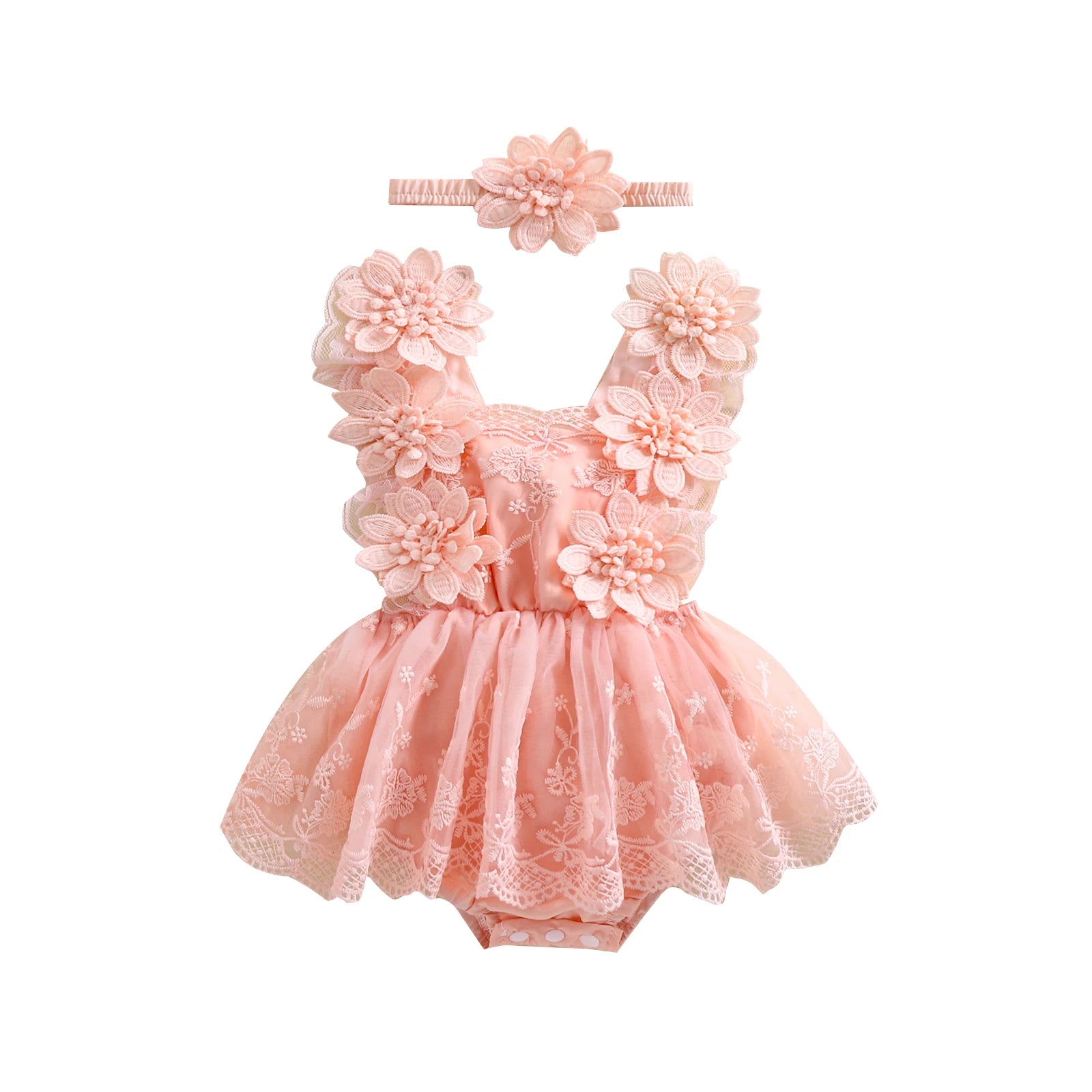 3D Blossom Lace Baby Romper Set