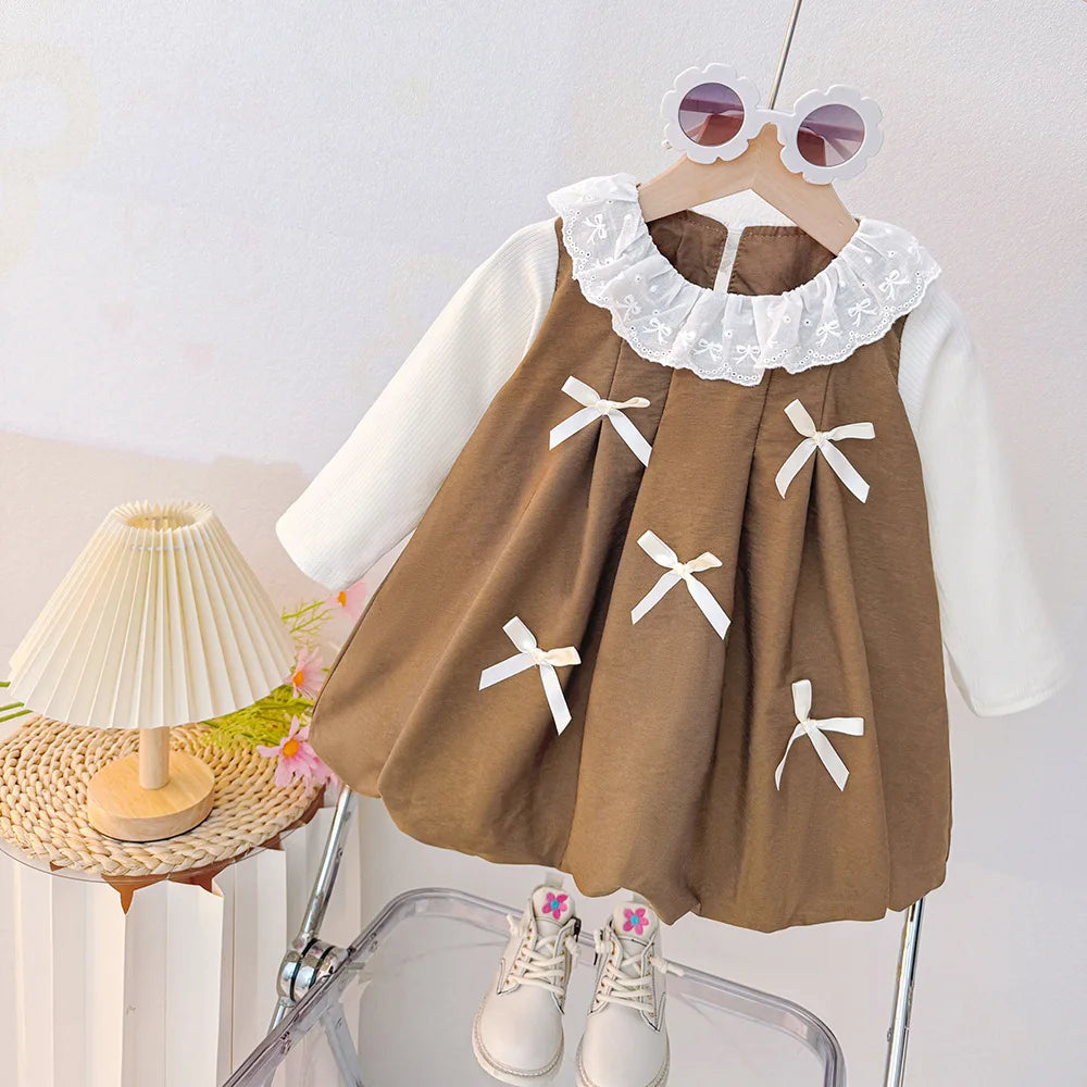 Bow Accent Long Sleeve Baby Dress