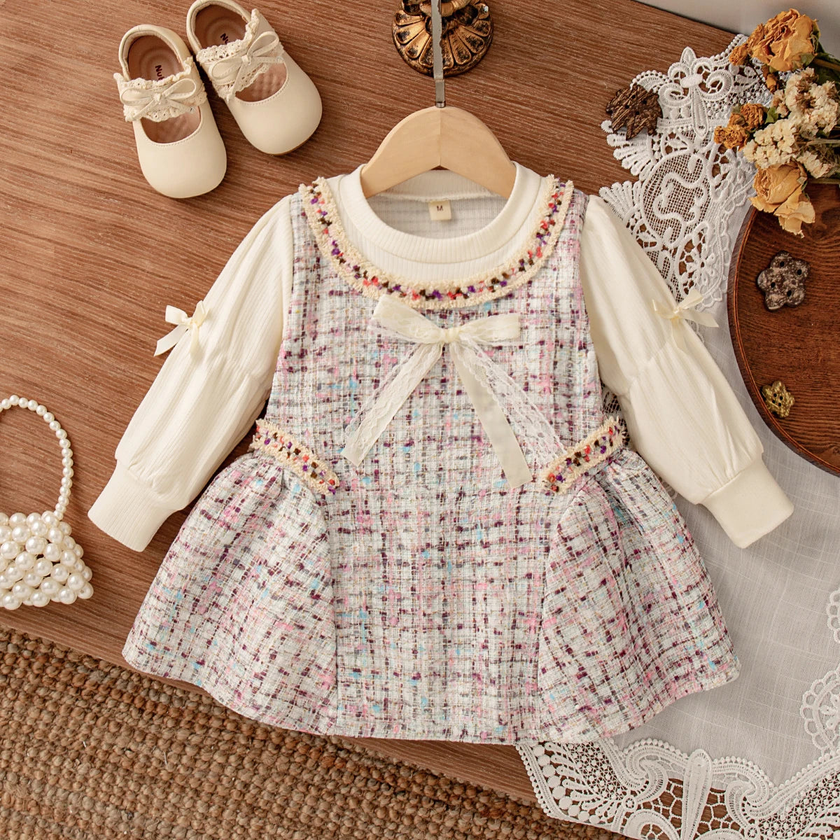 Baby Girl Tweed Dress with Long Sleeves