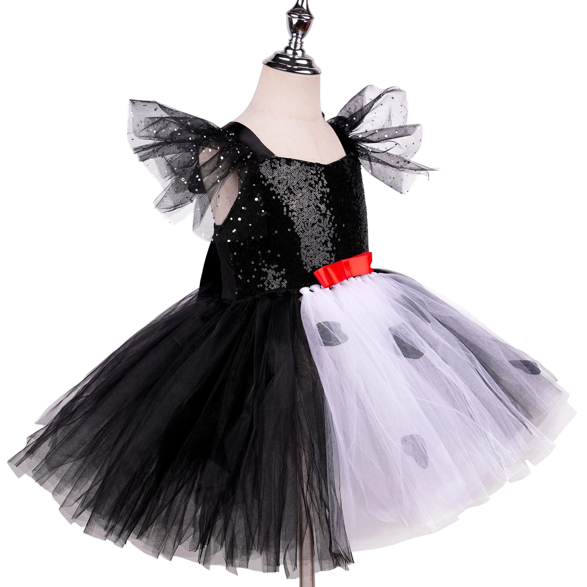 Girls Black & White Villain Costume