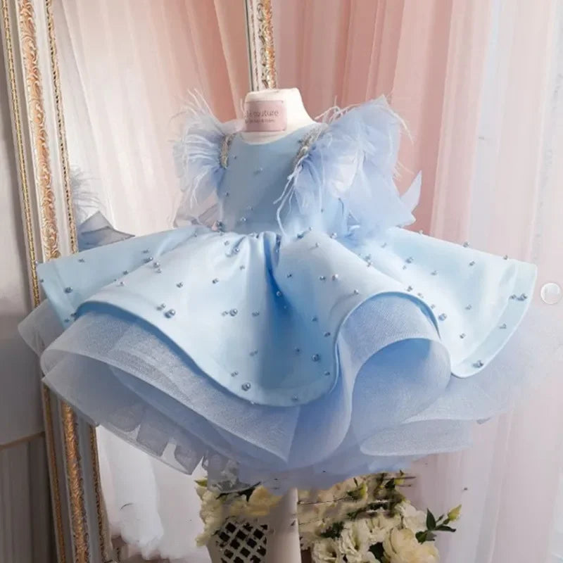 Dream Princess Blue Girls' Dress with Pearls and Tulle