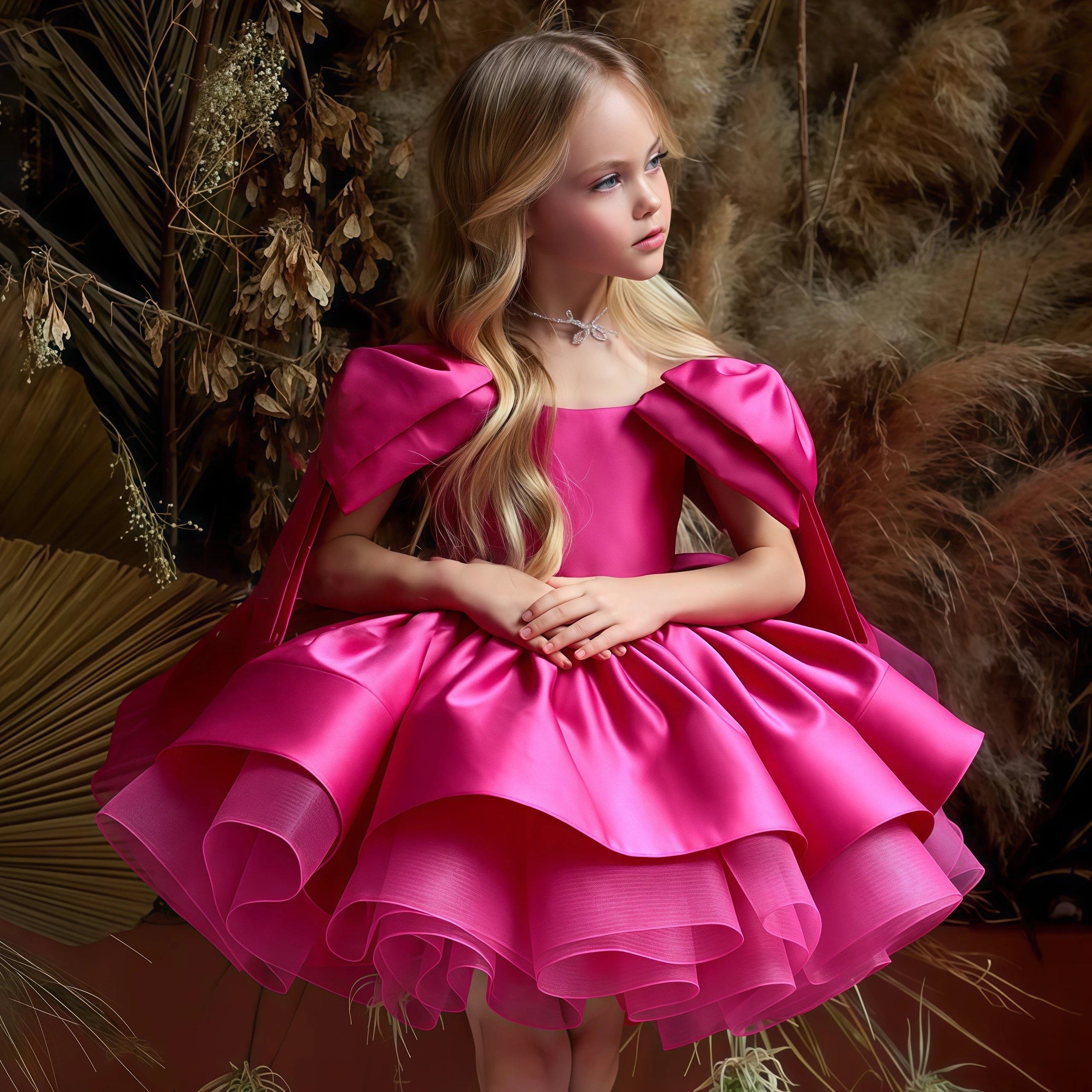 Princess Charm Ruffle Sleeve Kids Party Dress
