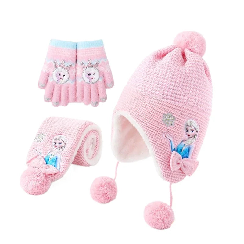 Pink Snow Princess Winter Hat, Scarf & Gloves Set