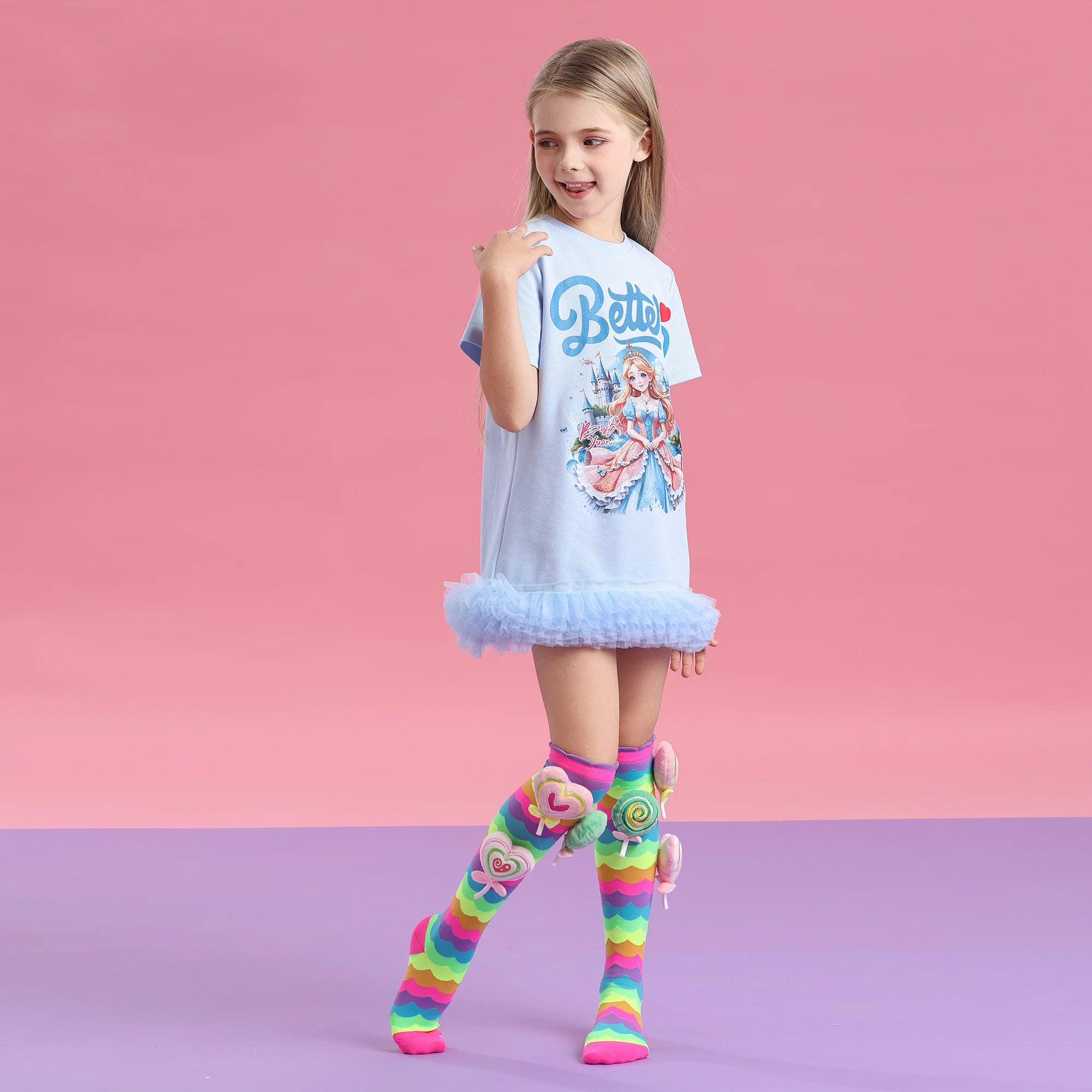 Rainbow Candy Knee-High Socks for Girls – A Sweet Treat for Little Feet