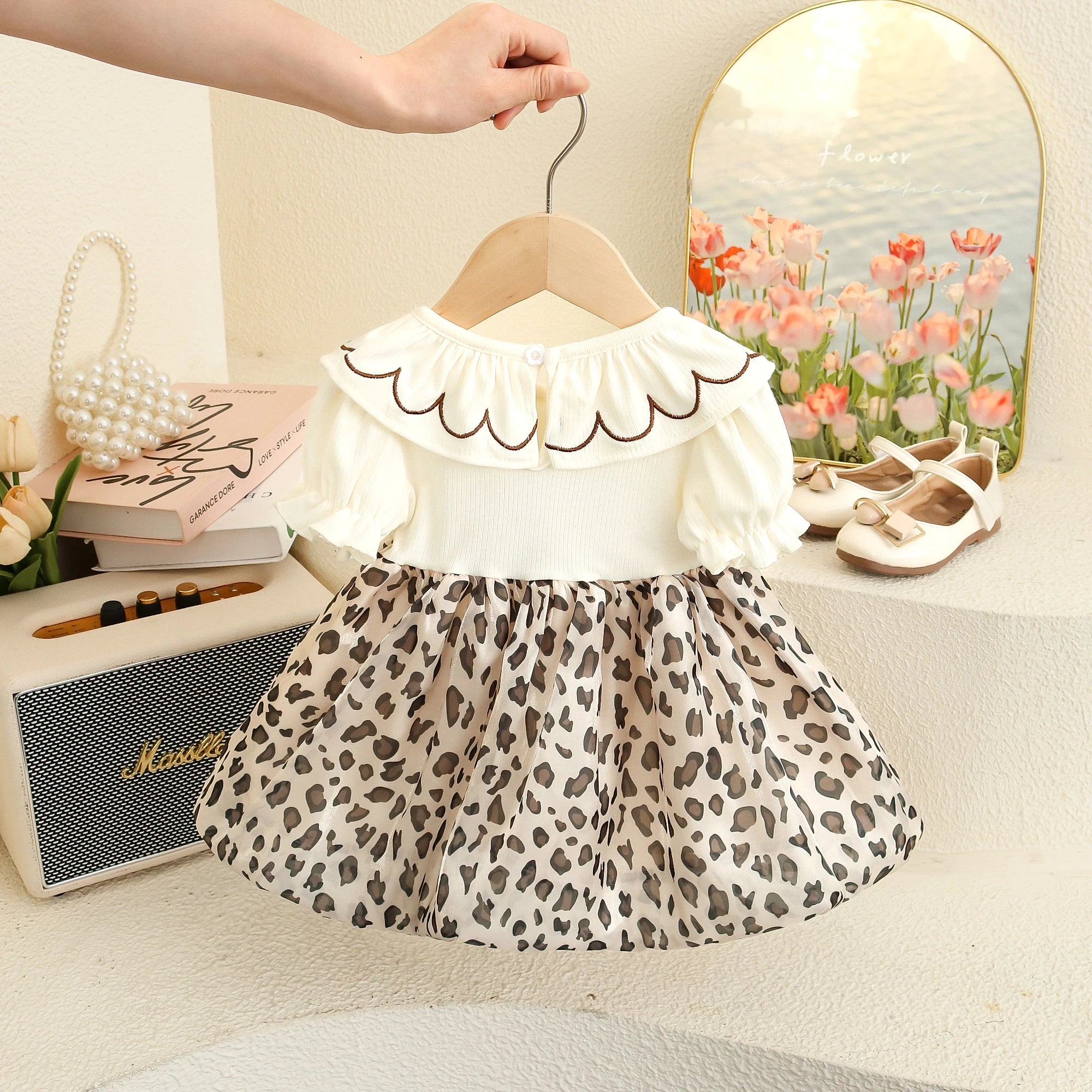 Baby Girl Bear Collar Leopard Dress