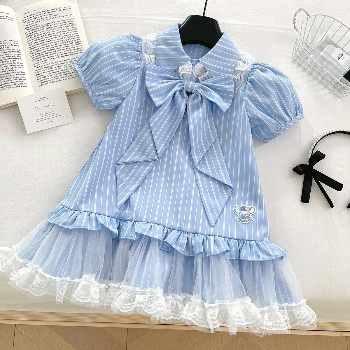 Blue Bow Ruffle Dress