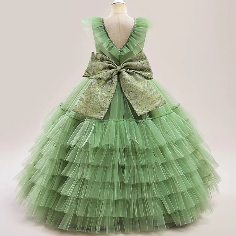 Long Princess Luxury Layered Tulle Party Dress for Girls