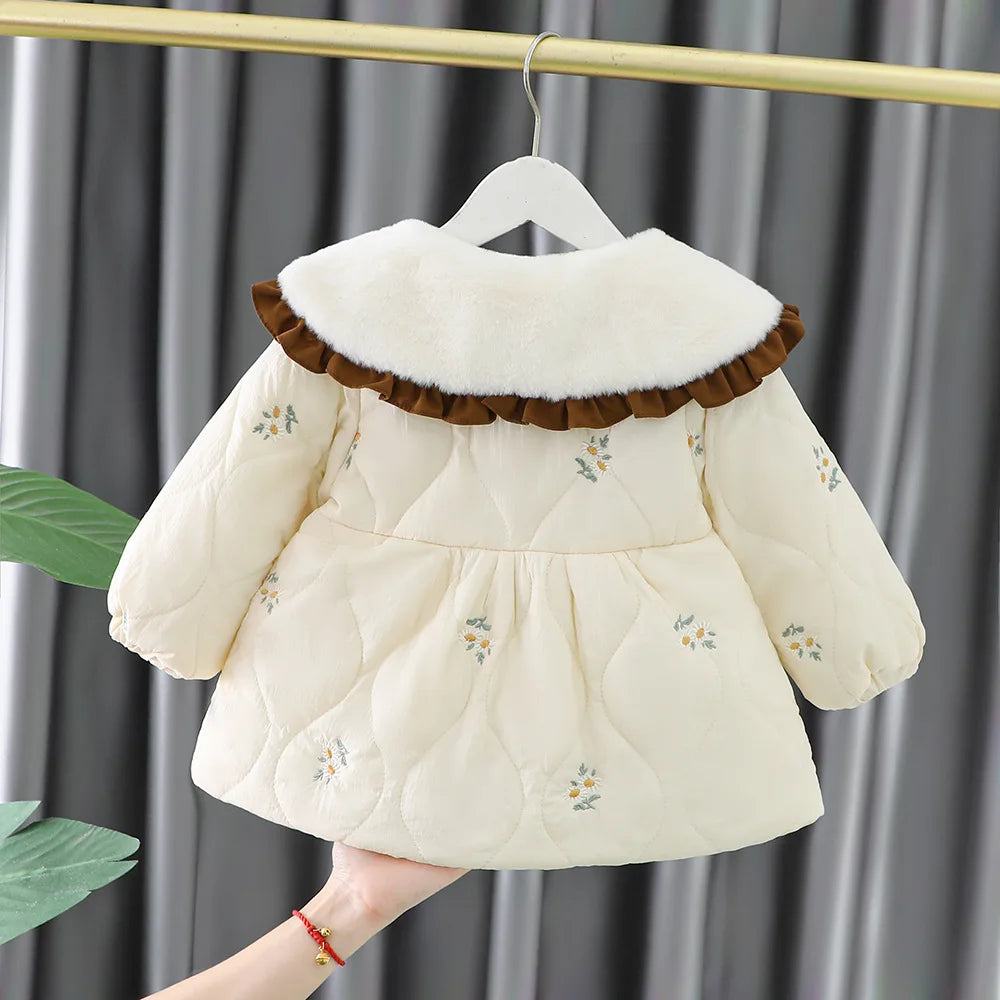 Baby Winter Coat with Embroidered Flowers