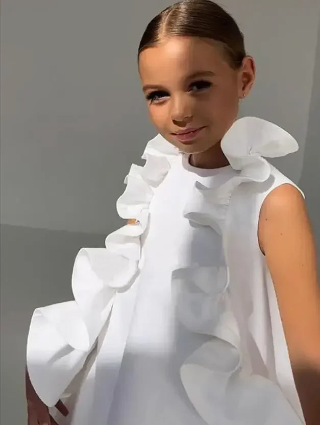 Luxury White Ruffle Dress for Girls