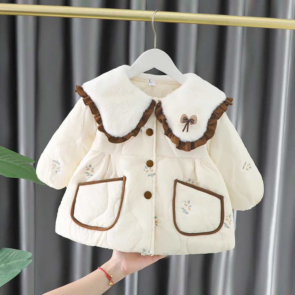 Baby Winter Coat with Embroidered Flowers