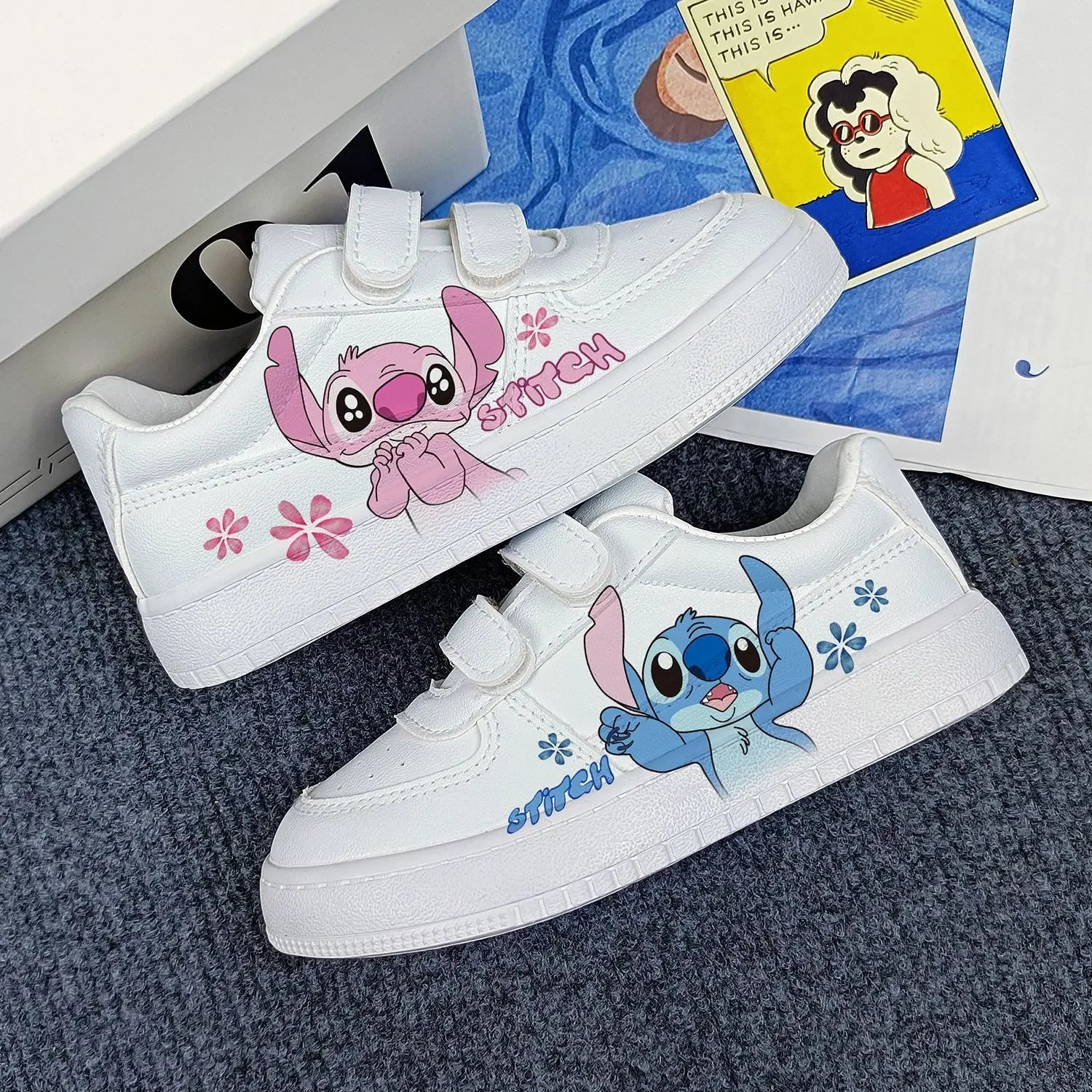 Kids Cartoon Sneakers – Blue & Pink