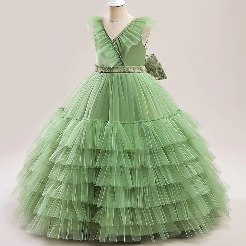 Long Princess Luxury Layered Tulle Party Dress for Girls