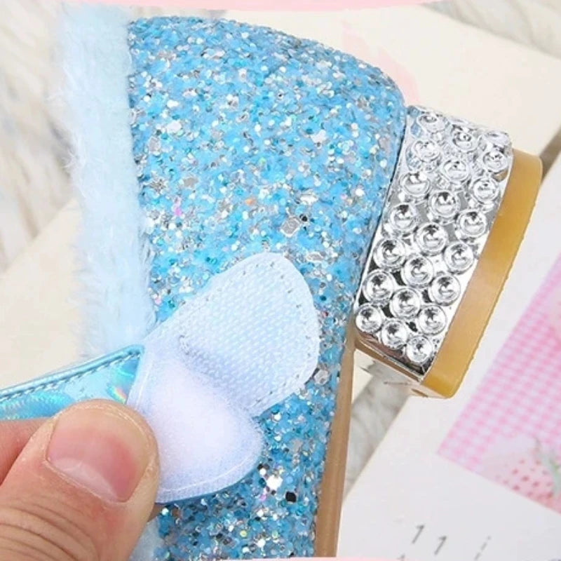 Kids Glitter Princess Shoes with Faux Fur and Jewels