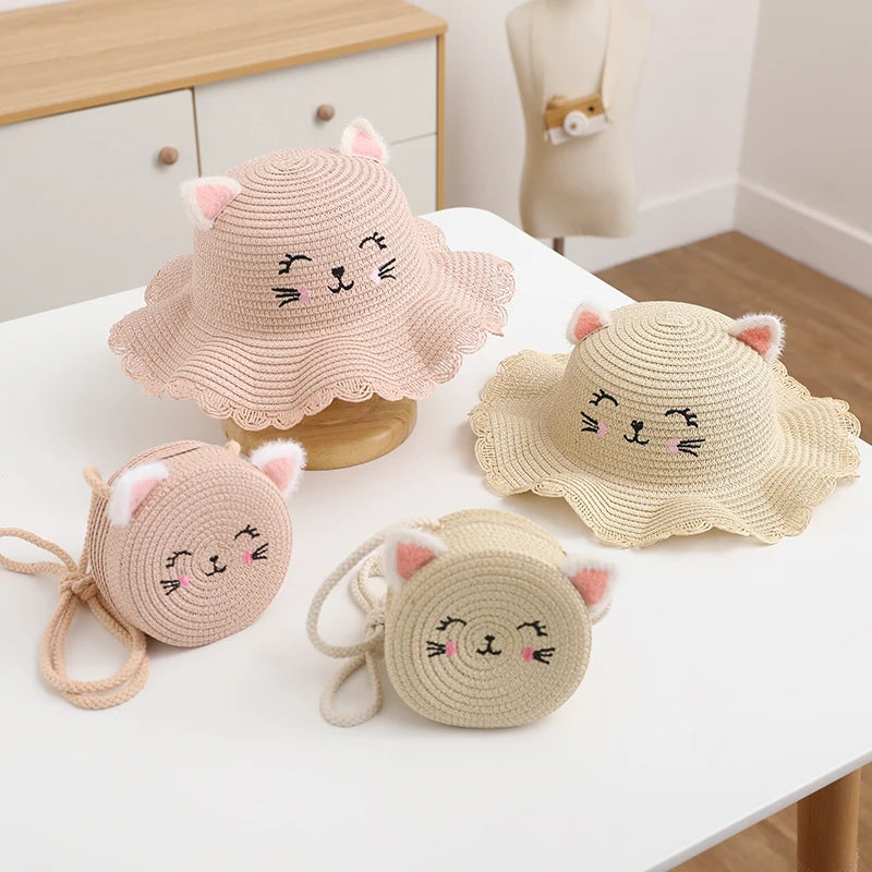 Kitty Straw Hat + Bag Set