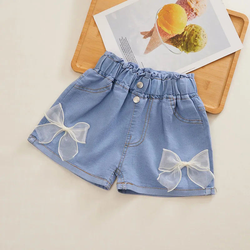 Soft Denim Shorts with Bows and Cute Details