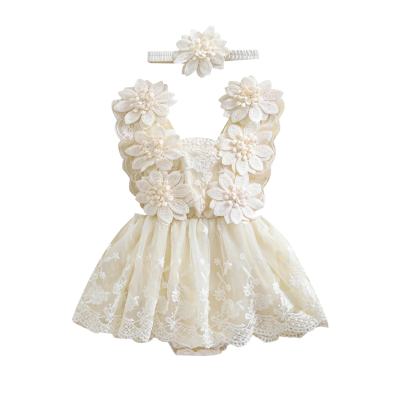 3D Blossom Lace Baby Romper Set