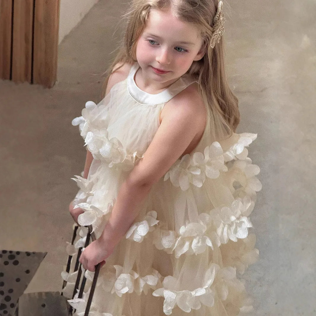 Golden Petal Kids Party Dress