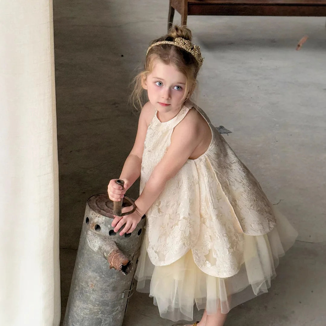 Golden Bloom Children's Party Dress