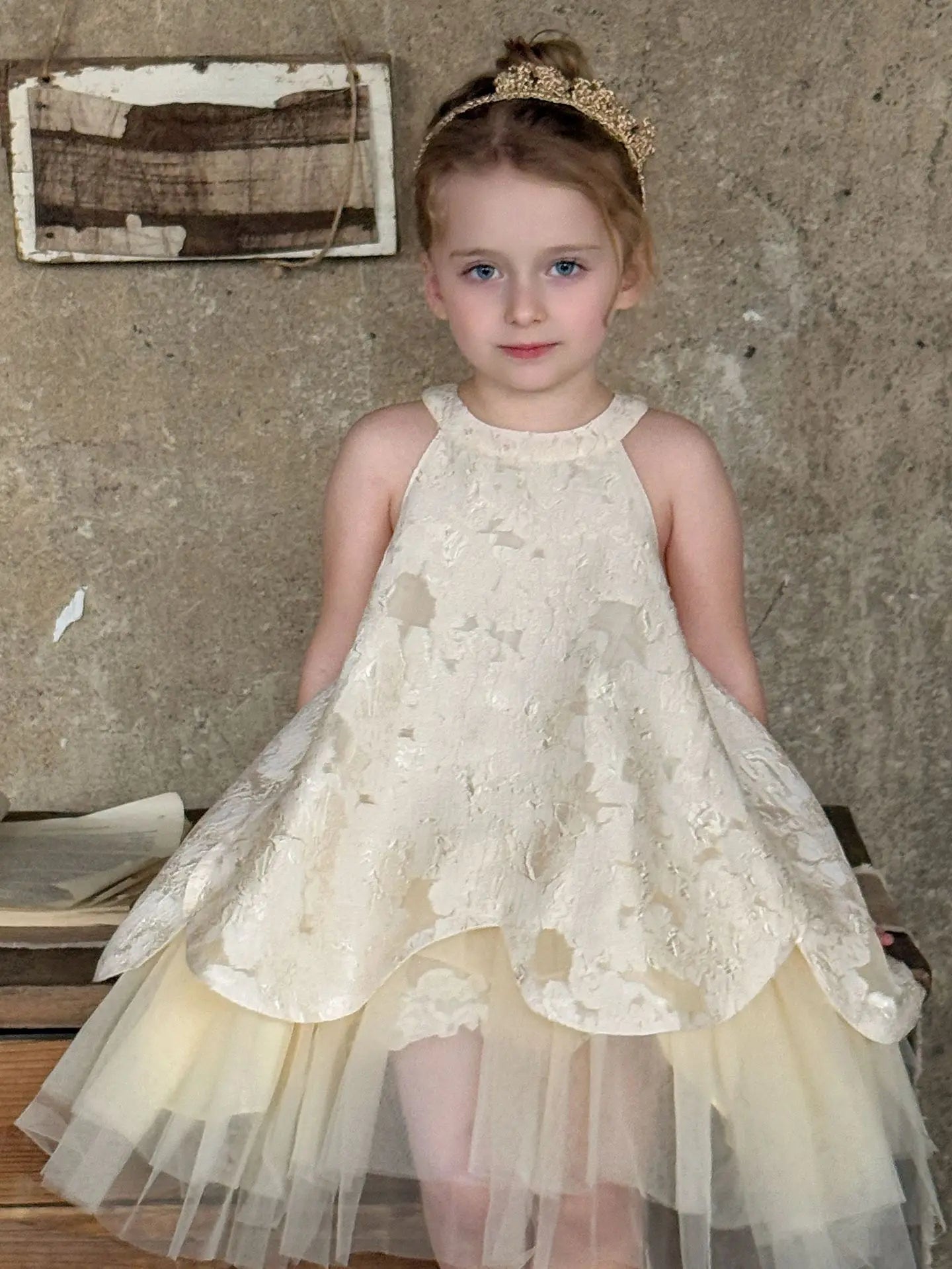 Golden Bloom Children's Party Dress