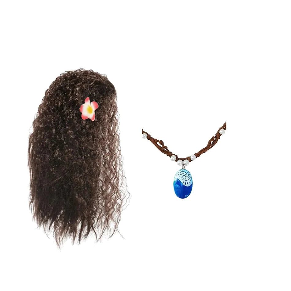 Tropical Island Princess Accessories Set – Wig, Jewelry & Royal Props