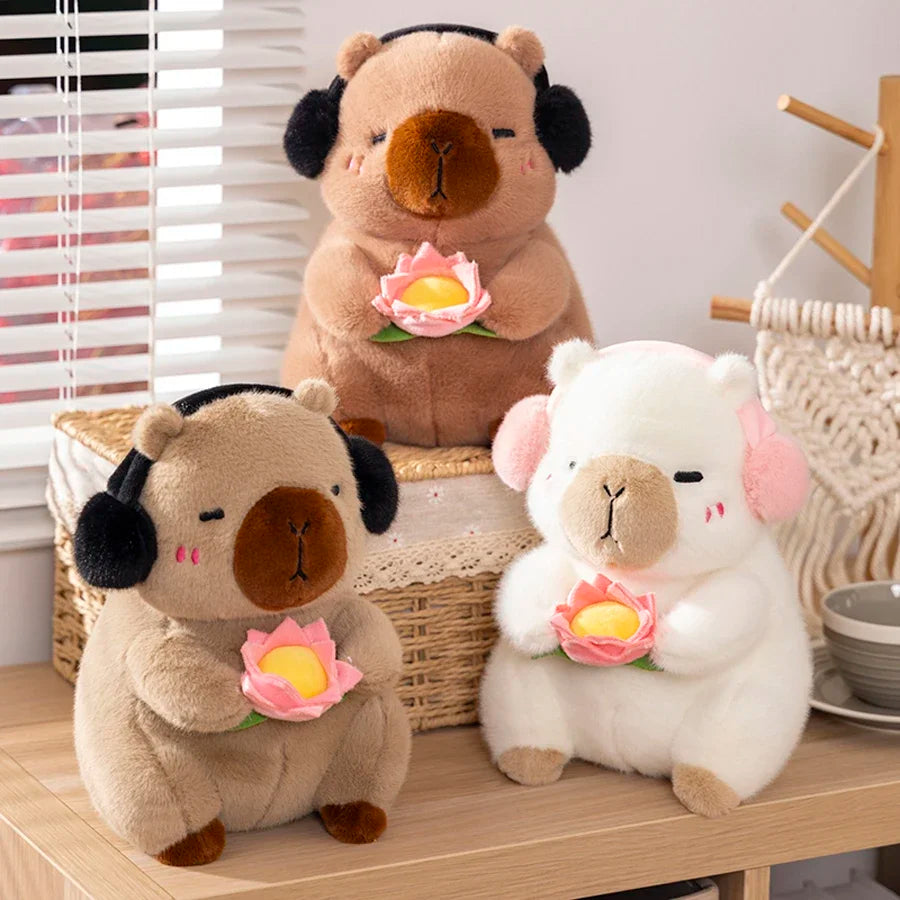 Meditating Capybara Plush with Lotus – Fluffy Friends