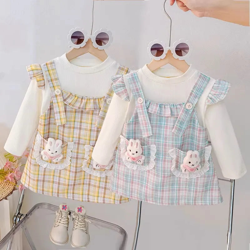 Baby Girl Plaid Bunny Dress – Long Sleeve Outfit