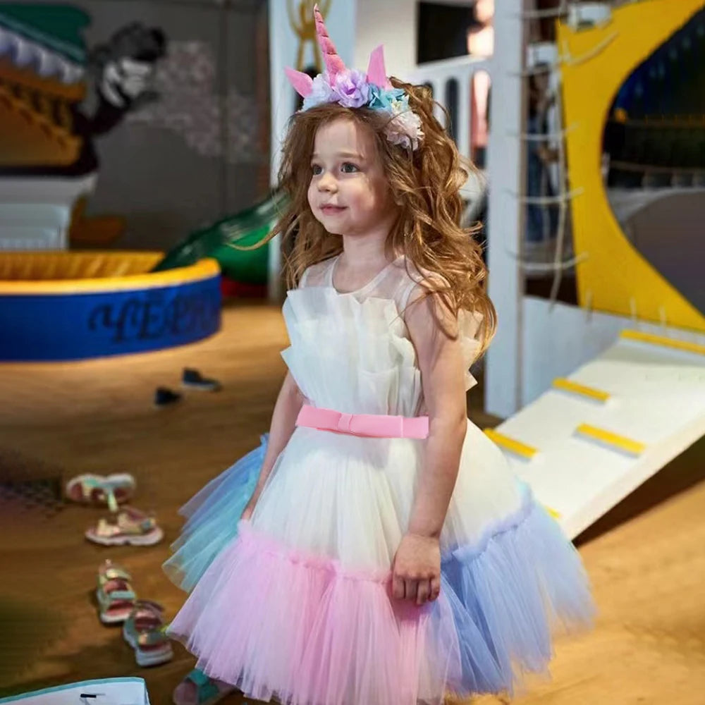 Rainbow Tulle Princess Party Dress