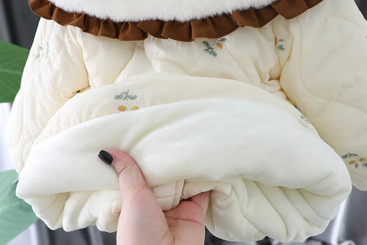 Baby Winter Coat with Embroidered Flowers