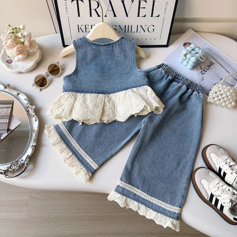 Denim Lace Girls Set