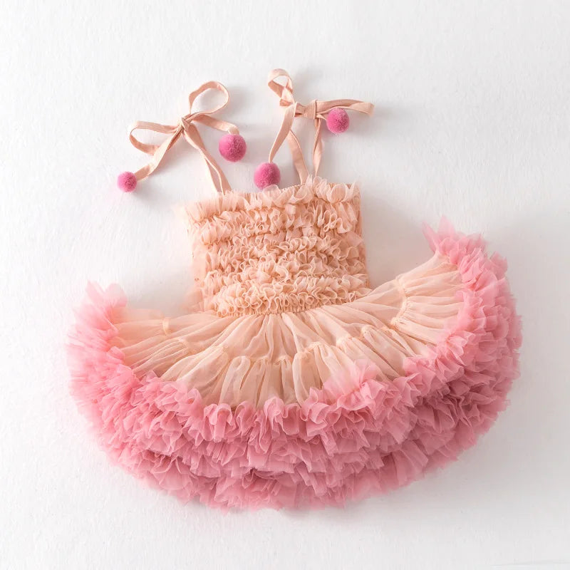 Pink & Purple Ruffle Pompom Tutu Dress