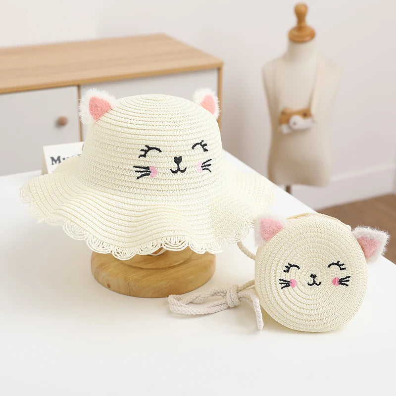Kitty Straw Hat + Bag Set