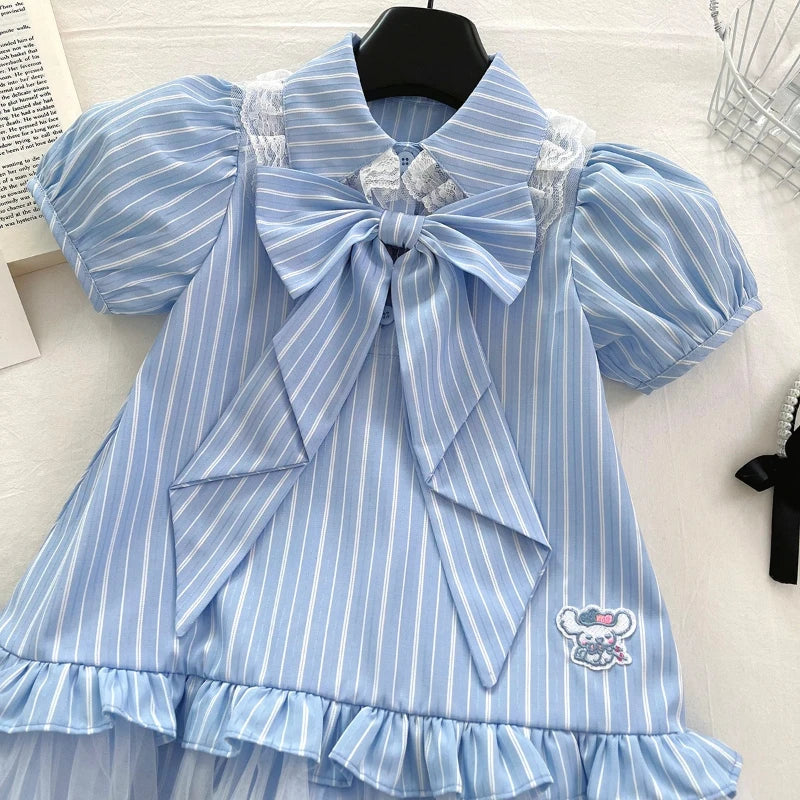 Blue Bow Ruffle Dress