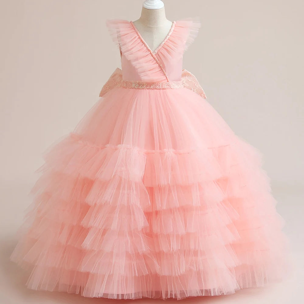 Long Princess Luxury Layered Tulle Party Dress for Girls
