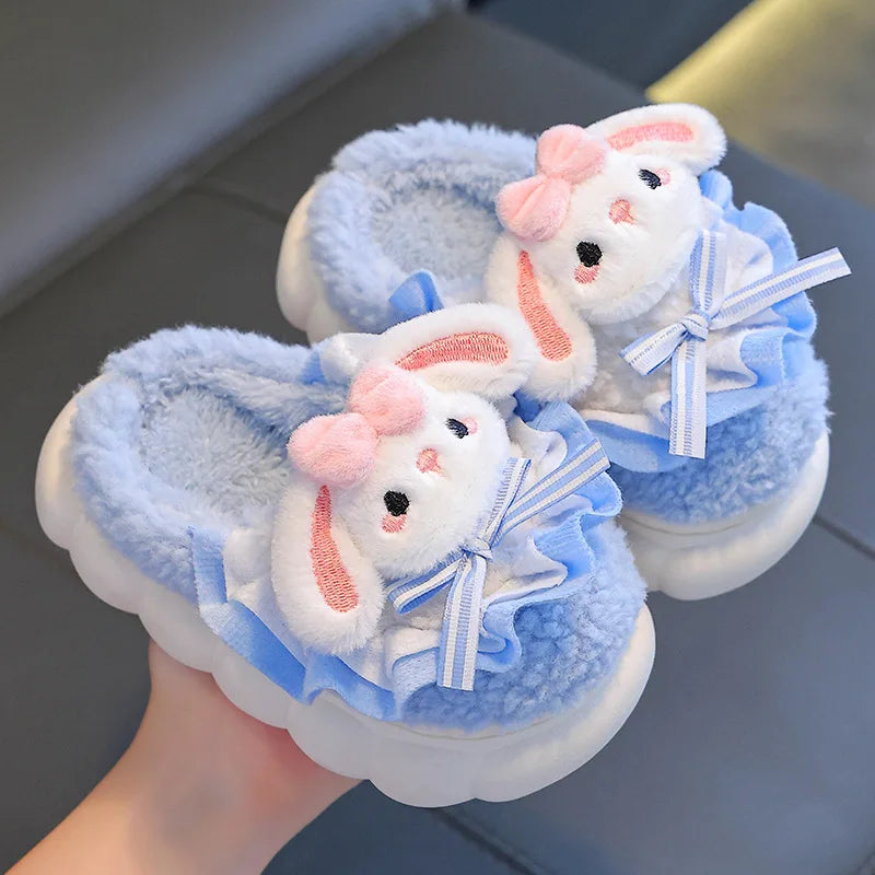 Fluffy Bunny Slippers with Ruffle & Bow