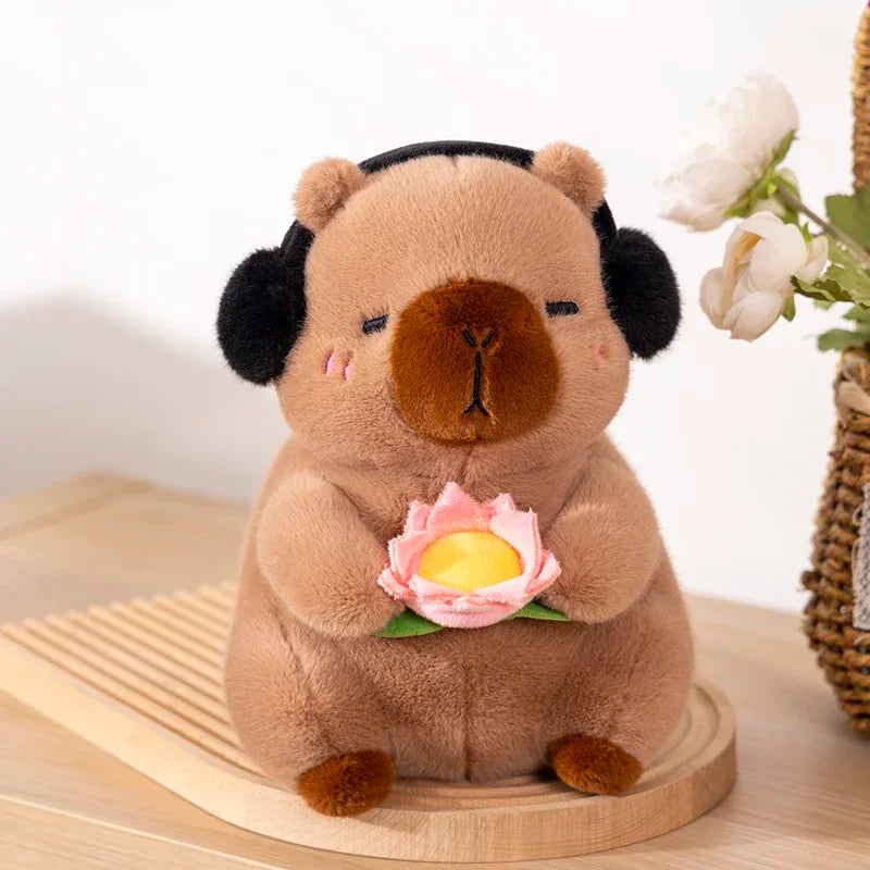 Meditating Capybara Plush with Lotus – Fluffy Friends