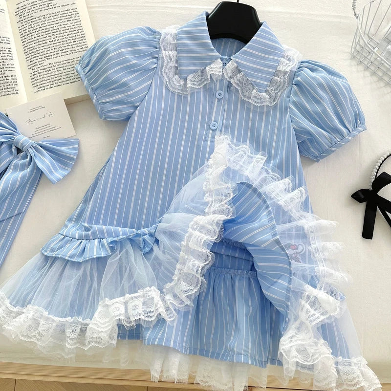 Blue Bow Ruffle Dress