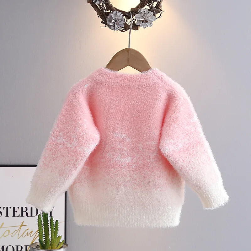 Gradient Teddy Bow Knit Sweater