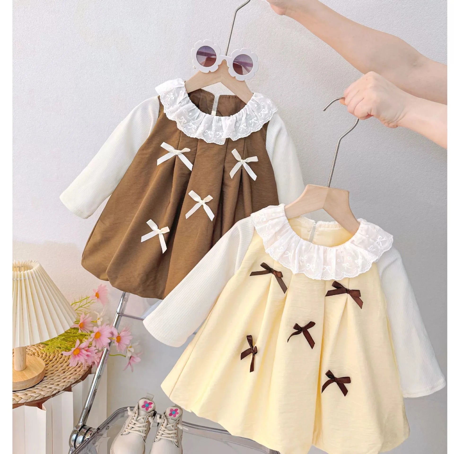 Bow Accent Long Sleeve Baby Dress