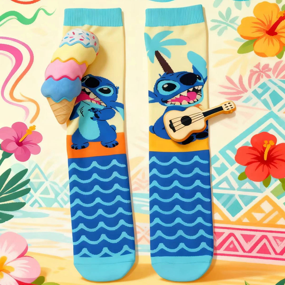 Island Vibes Knee-High Socks for Kids – With Plush Guitar & Ice Cream Fun