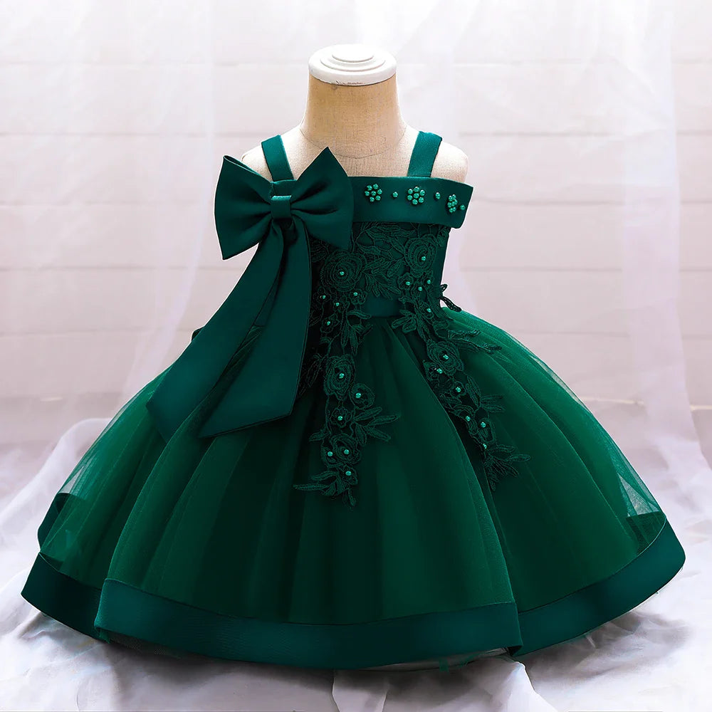Flower and Bow Kids' Party Dress