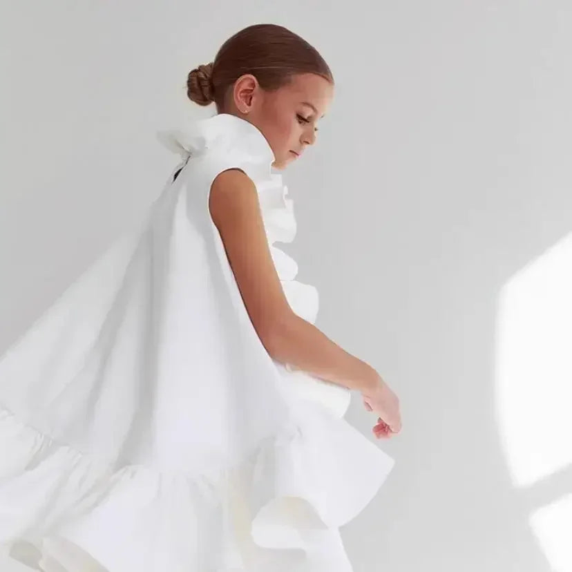 Luxury White Ruffle Dress for Girls